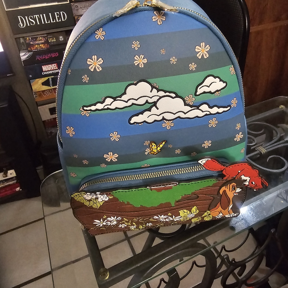 Disney Blue and Green Striped Backpack with Cartoon Design